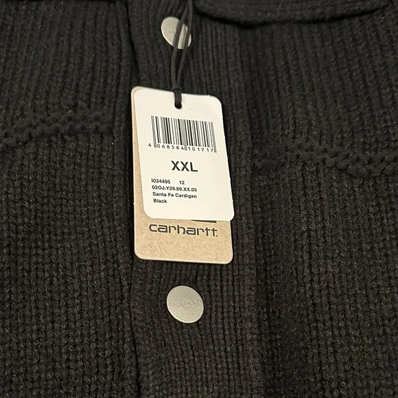 Carhartt WIP Black Knit Santa Fe Cardigan Sweater XXL Brand New